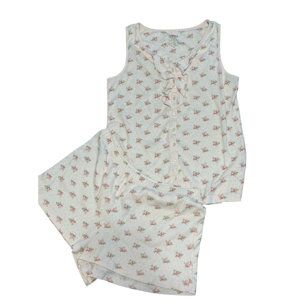 Chaps sz‎ M Pink rose shorties shabby sleeveless tank pjs chic set